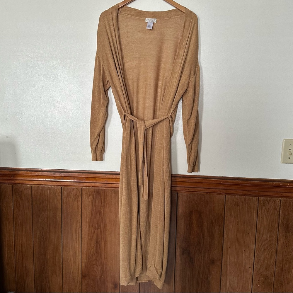 l*Space Linen Viscose Blend Longline Tie Waist Duster Cardigan Size Small Boho